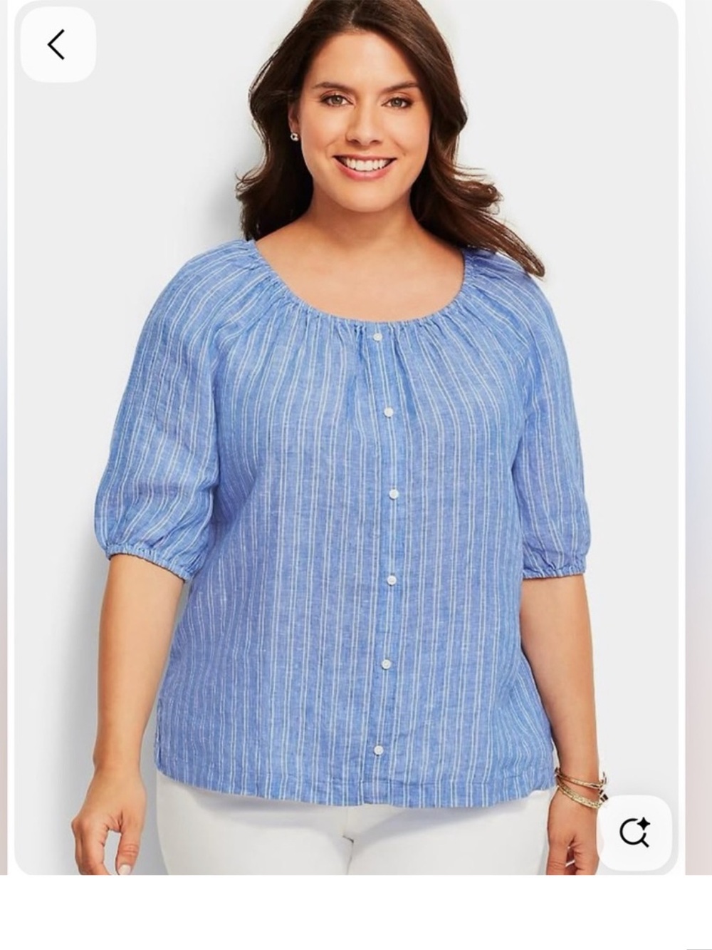 Talbots Blue & White Striped Linen Faux Button Front Blouse - Size large